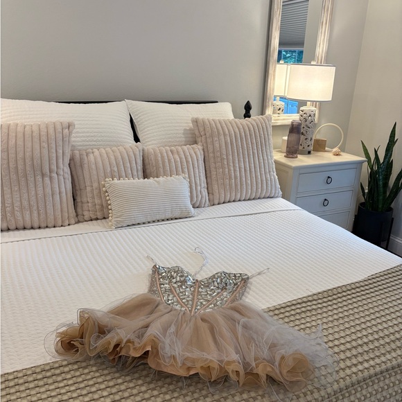 Sherri Hill Silver and Nude Prom Dress - Picture 1 of 8